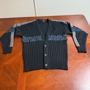 VINTAGE Michael Gerald Cardigan Mens Black Size L Grandpa Sweater 90s